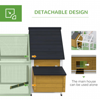 PawHut 65" Chicken Coop Wooden with Detachable Run, Outdoor Chicken House Poultry Cage Hen with Nesting Box, Removable Tray, Roosting Bars, Ramp, for Garden Backyard, Yellow - WoodArtSupply