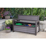 Keter Hudson 60 Gallon Capacity Plastic Resin Weather Resistant Outdoor Home Backyard Storage Bench/Deck Box Chest Patio Furniture, Gray Keter