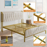 iPormis Full Size Metal Bed Frame with Charging Station, Velvet Upholstered Headboard and Footboard, Heavy Duty Steel Support, 12" Under Bed Storage, No Box Spring Needed, Easy Assembly, Beige iPormis