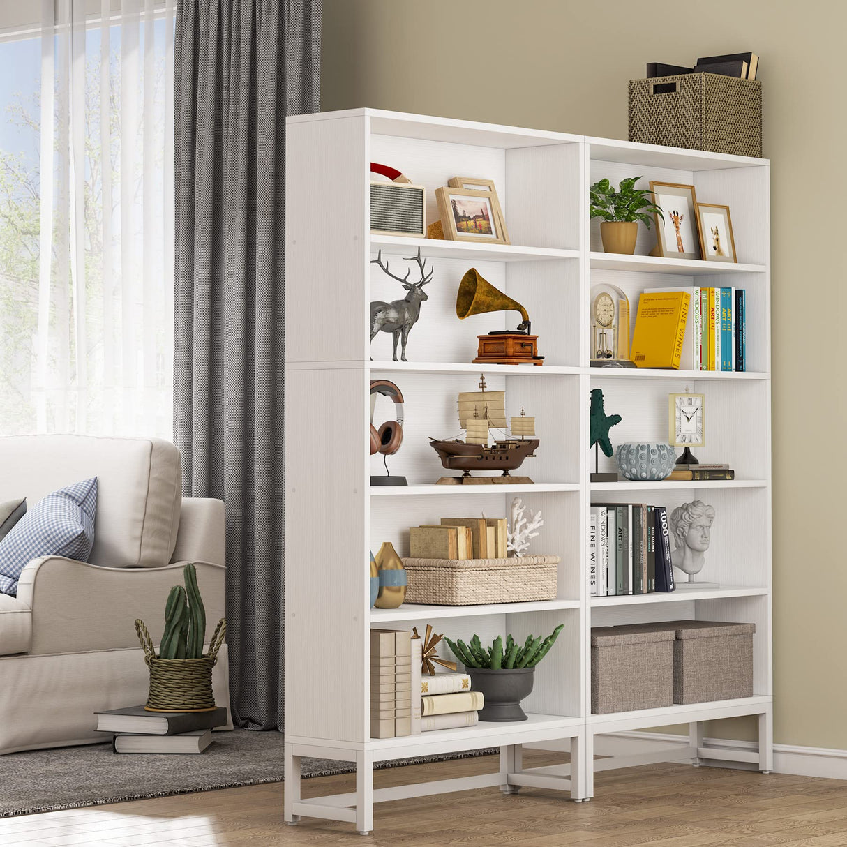 Tribesigns Tall Bookcase and Bookshelf, 70.8” Large Bookcases Organizer with 5-Tier Storage Shelves, Heavy Duty Free-Standing Library Bookshelf Shelving Unit for Living Room, Bedroom, Office (White) Tribesigns