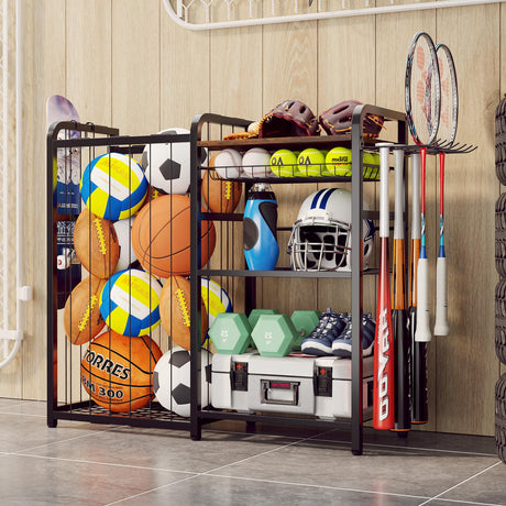 Homsorout Garage Sports Equipment Organizer, Ball Storage for Gear and Toys, Large Capacity, Sports Organizer for Garage with Hooks and Baskets, for golf, Football, Soccer Ball, Bat Homsorout