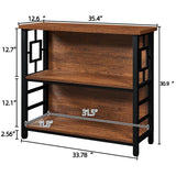 HOMISSUE Book Shelf, 3 Tier Deep Bookshelf with Storage, Engineered Wood and Metal Shelf Bookcase, Low Short Bookcases for Small Space, Living Room, Bedroom, Office, Rustic Brown HOMISSUE