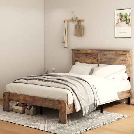 Rustic Vintage Queen Size Bed Frame - NNOOTK Platform with Wooden Headboard and Footboard, Strong Slat Support, No Box Spring Needed NNOOTK