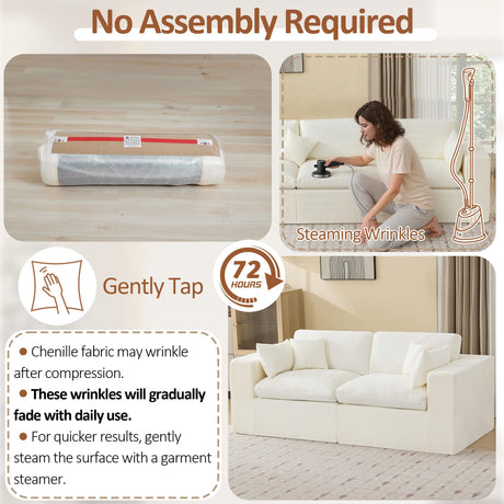 88''Cloud Boneless Sectional Couch, Modular Sectional Sofa Deep Seat, Upholstered Convertible Comfy Loveseat Chenille Memory Foam Sofa Couches for Living Room, Beige WUTUTUEE