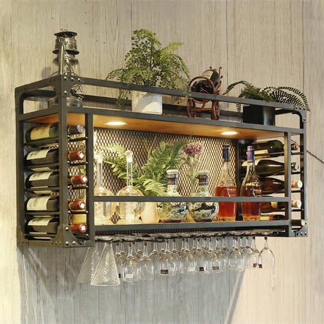 amhricho Wall Mounted Wine Racks, Large Capacity Wine Holder, Can Hanging Or Wall Mounted, Simple Type with Light Wine Rack for Bar, Restaurant, Indoor (Color : Black, Size : 39.3 * 11.8 * 21.6in) amhricho