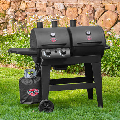 Char-Griller® Dual-Function 2-Burner 24,000 BTU Propane Gas and Charcoal Combination Grill and Smoker with 870 Cooking Square Inches in Black, Model E5030