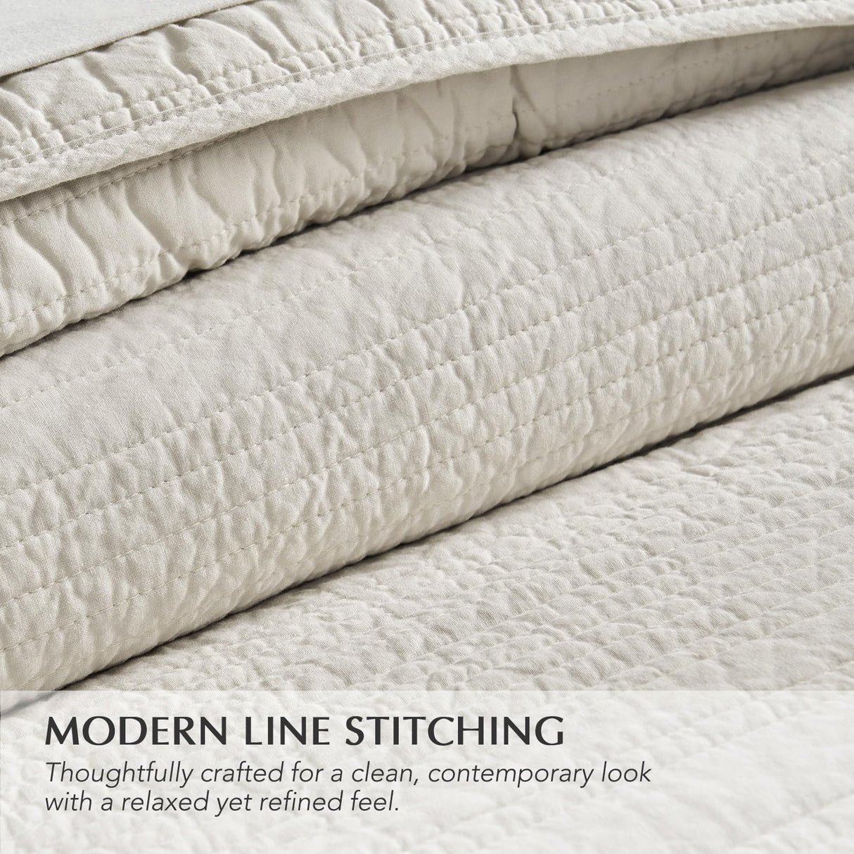 EVERGRACEHOME 100% Cotton Modern Lines Quilt Set King Size, Pre-Washed Soft Striped Coverlet Bedspread, 3 Piece Lightweight Bedding Set for All Season, with 2 Pillow Shams, Birch EVERGRACEHOME