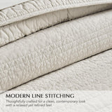 EVERGRACEHOME 100% Cotton Modern Lines Quilt Set King Size, Pre-Washed Soft Striped Coverlet Bedspread, 3 Piece Lightweight Bedding Set for All Season, with 2 Pillow Shams, Birch EVERGRACEHOME