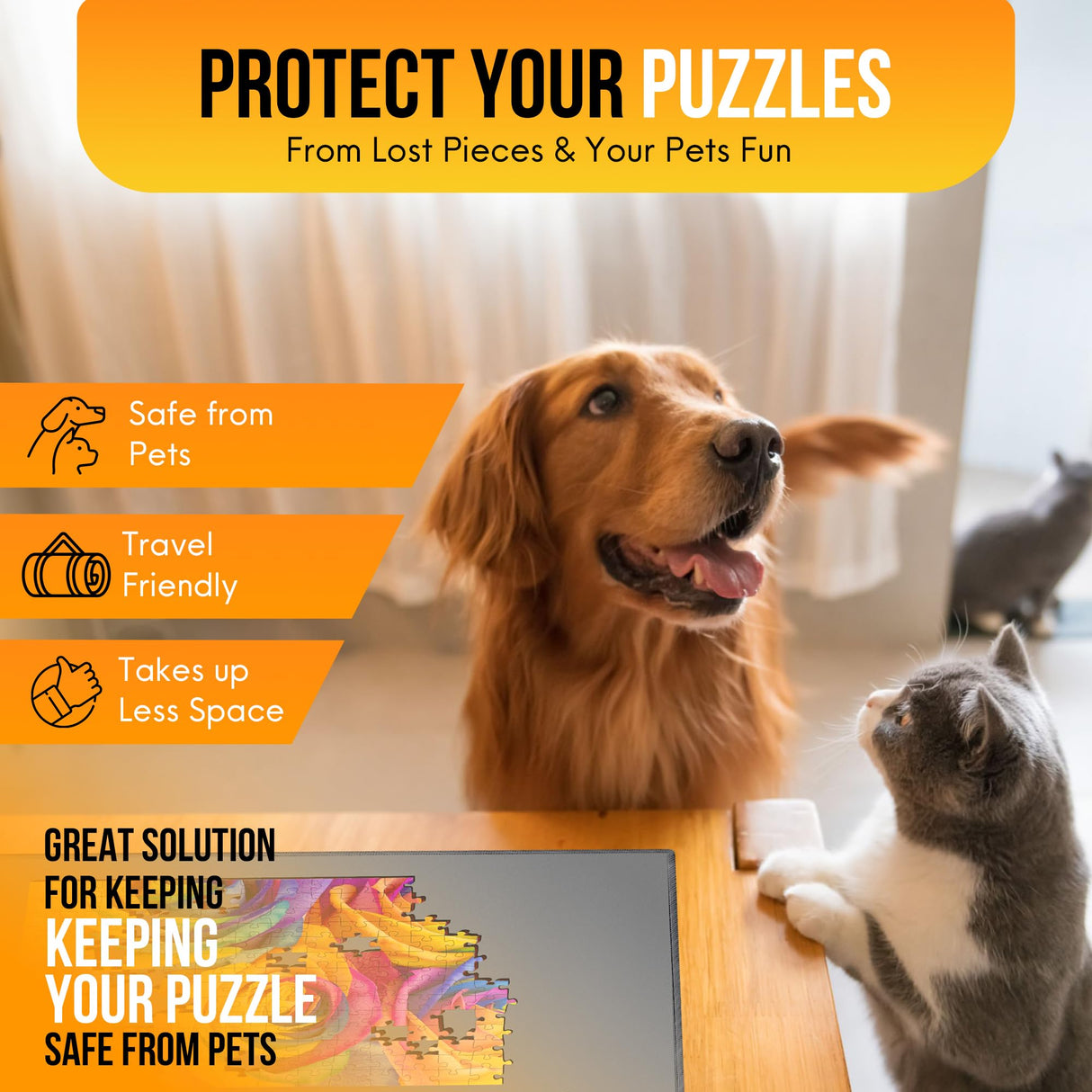 Puzzle Mat Jigsaw Puzzle Mat and 3 Puzzle Trays, Puzzle Mat Roll Up 51”x31”, Portable Large Puzzle Mat Organizer Up to 2000 Pcs, No Creases to Your Finished and Unfinished Puzzles, Rubber Puzzle Mats YUPYY