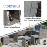 JOIVI Outdoor Patio Furniture Set, 7 Piece Patio Dining Sofa Set, Outdoor Sectional Couch Conversation Set All Weather Wicker Rattan Aluminum Desktop Dining Table & Chair with Ottomans, Gray Cushion JOIVI