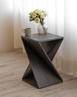Albany Living Hand Made One-of-a-Kind Carved Mango Wood Twisted X Shape End Table, Distressed Grey Albany Living