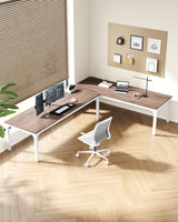 LITTLE TREE Two Person Desk, 78.7 Inches Extra Long Computer Desk, Wooden Large Office Desk with Strong Metal Legs, Double Desk for 2 People, Writing Table Study Desk for Home Office, Oak & White LITTLE TREE