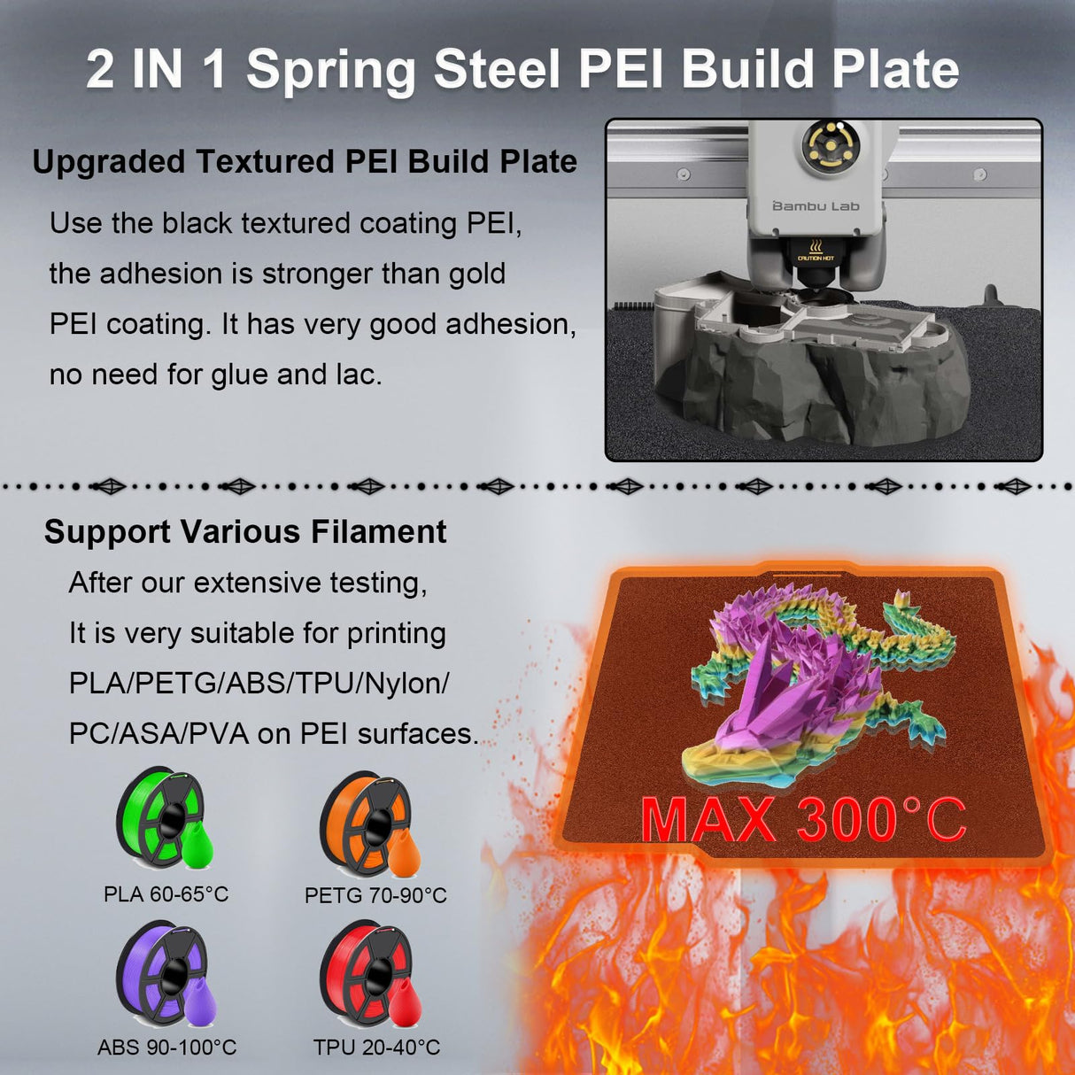 IdeaFormer-3D Double Sided Black PEI Build Plate for Bambu Lab X1/X1C/X1E/P1P/P1S/A1, Flexible Spring Steel Sheet for Bambu Lab 3D Printers Platform 257x257mm IdeaFormer-3D
