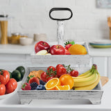 Eufrozy Farmhouse Tiered Tray Stand Wood, Rustic Tiered Tray Decor Holder 2 Tiered Decorative Wooden Serving Tray Rectangular with Metal Handle for Kitchen Table Decor Housewarming Gifts White Eufrozy