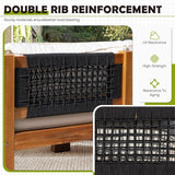 Greesum 5 Pieces Small Patio Sofa, Acacia Wood Outdoor Conversation Sets with Tea Table for Garden Porch and Backyard, Beige Greesum