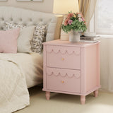 Anbuy Pink Nightstand Set of 2 with Petal Pattern, Modern Night Stand Set 2 with 2 Drawers for Bedroom, Side End Table Scalloped Bedside Night Tables with Solid Wood Legs Anbuy