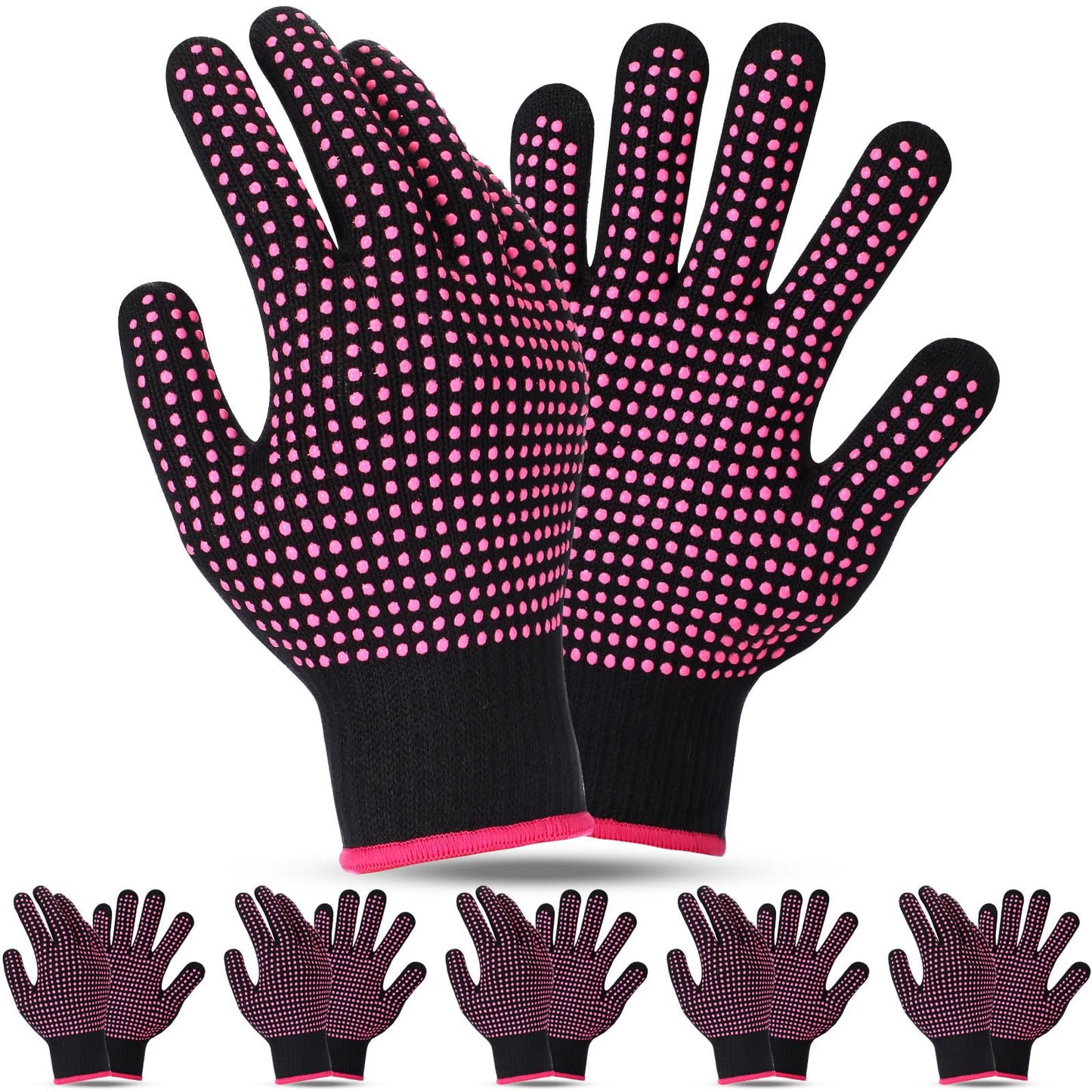 Riyiper 6 Pack Heat Resistant Gloves for Sublimation, Heat Gloves for Sublimation with Silicone Bumps, Heat Resistant Work Gloves for Hair Styling, Universal Fit Size