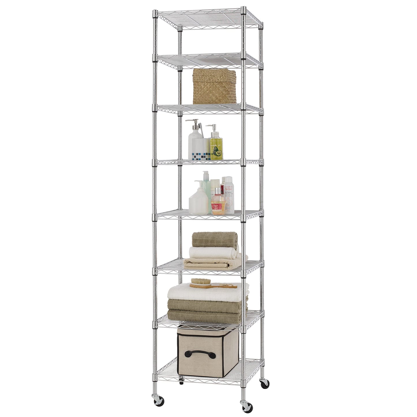 Finnhomy Heavy Duty 8 Tier Wire Shelving with Wheels 18x18x72.8-inches 8 Shelves Storage Rack Thicken Steel Tube, Pantry Shelves for Storage,