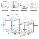 Delamu 2-Tier Under Sink Organizers and Storage, Multi-Purpose Stackable Bathroom Cabinet organizers, Pull Out Kitchen Pantry Organization and Storage with Dividers(2 Pack, Clear) Delamu