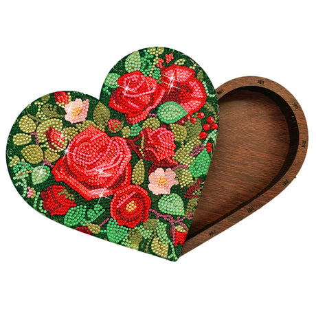 JBTM24 Diamond Art Jewelry Box Kits, DIY Heart-Shaped Diamond Painting Wooden Storage Box, Large Capacity Organizer Case, Gift Box for Valentine's Day Desktop Decor JBTM24