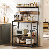 SUPERJARE Bakers Rack with Power Outlets, Microwave Stand, 31.5 X 16.5 Inch Larger Desktop, Kitchen Storage Rack with Adjustable Middle Shelf, 6 S-Shaped Hooks, Coffee Bar Stand, Rustic Brown SUPERJARE