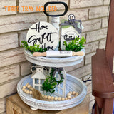 Houmury Set of 17 Farmhouse Tiered Tray with 1 Lantern Artificial Plant& Cutting Board Sign for Rustic Home Sweet Home Kitchen Decor Tier Tray Decor Set Houmury
