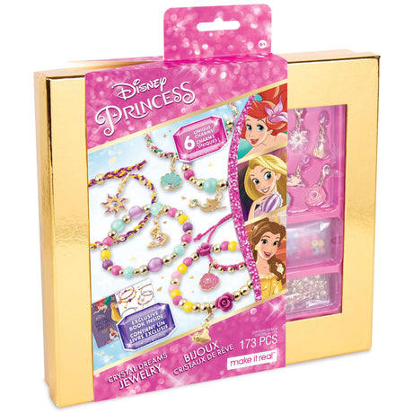 Make It Real Disney Princess Crystal Dreams Jewelry Kit - DIY Bead & Charm Bracelet Set with Swarovski Crystals, Includes Supplies & Exclusive Princess Book - Create 6 Bracelets, Ages 8 Make It Real