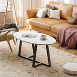 Wolawu Coffee Table White Faux Marble Coffee Table for Living Room,Oval Modern Center Table Tea Table for Small Space,Wooden Living Room Tables End Table with Sturdy Black Metal Leg Wolawu