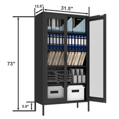 Washsemba 73" Metal Storage Cabinet, 5 Tiers Adjustable shelfs Tool Storage File Garage, Assembly Needs, Warehouse, Basement, Utility Room Standard Office Storage Cabinet, Black