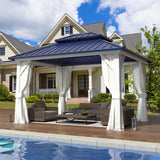 EROMMY 10'x12' Gazebo Hardtop, Galvanized Steel Double Roof Metal Gazebo with Aluminum Frame, Permanent Outdoor Pavilion with Curtain and Netting for Patio Lawn and Garden, Blue EROMMY