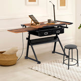 ZENY Adjustable Drafting Table with Stool, Tilting Drawing Desk Artist Table with Storage Drawers, Art Craft Workstation for Home Office Reading, Writing, Crafting ZENY