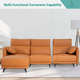 Naomi Home High Back Sectional Sofa, Oversized L-Shaped 4 Piece Modular Sectional with Ottoman, Convertible Couch with Headrests and Armrest Pillows for Living Room or Apartment, Caramel Naomi Home