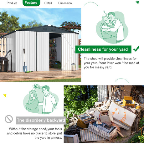 ACOJOY 10'x10' Shed, Large Metal Storage Sheds & Outdoor Clearance, Steel Backyard Shed with Lockable Doors, Utility and Tool Storage for Garden, Patio, Outside Use in White AECOJOY