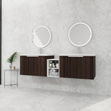 Lunanniu 71" Floating Bathroom Vanity with Double Sink Top Combo Set Ceramic Dual Basin Plywood Construction Soft Close Door Open Shelf Storage Cabinet Wall Mount Silver-Brown Stripe Lunanniu