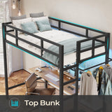 DICTAC Loft Bed Twin Size with Led Lights Metal Twin Loft Bed with Full-Length Guardrail and Ladder for Junior, Heavy Duty Metal Sltas Support,Noise-Free, Space-Saving, No Box Spring Needed, Black DICTAC