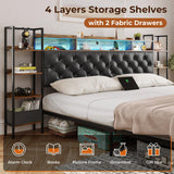 DICTAC King Size Metal Bed Frame with Smart Charging Headboard, Storage Shelves, and LED Lighting DICTAC