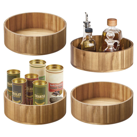 iDesign 10-Inch Round Acacia Wood Lazy Susan Organizer for Kitchen - Set of 4 - Natural InterDesign