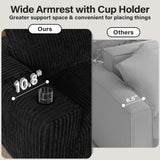 DURASPACE Modular Sectional Sofa, Cloud Boneless Couch with Deep Seat, Cup Holder, Memory Foam, Corduroy L Shaped Couch Convertible Sofa Bed for Living Room Bedroom, No Assembly Required DURASPACE