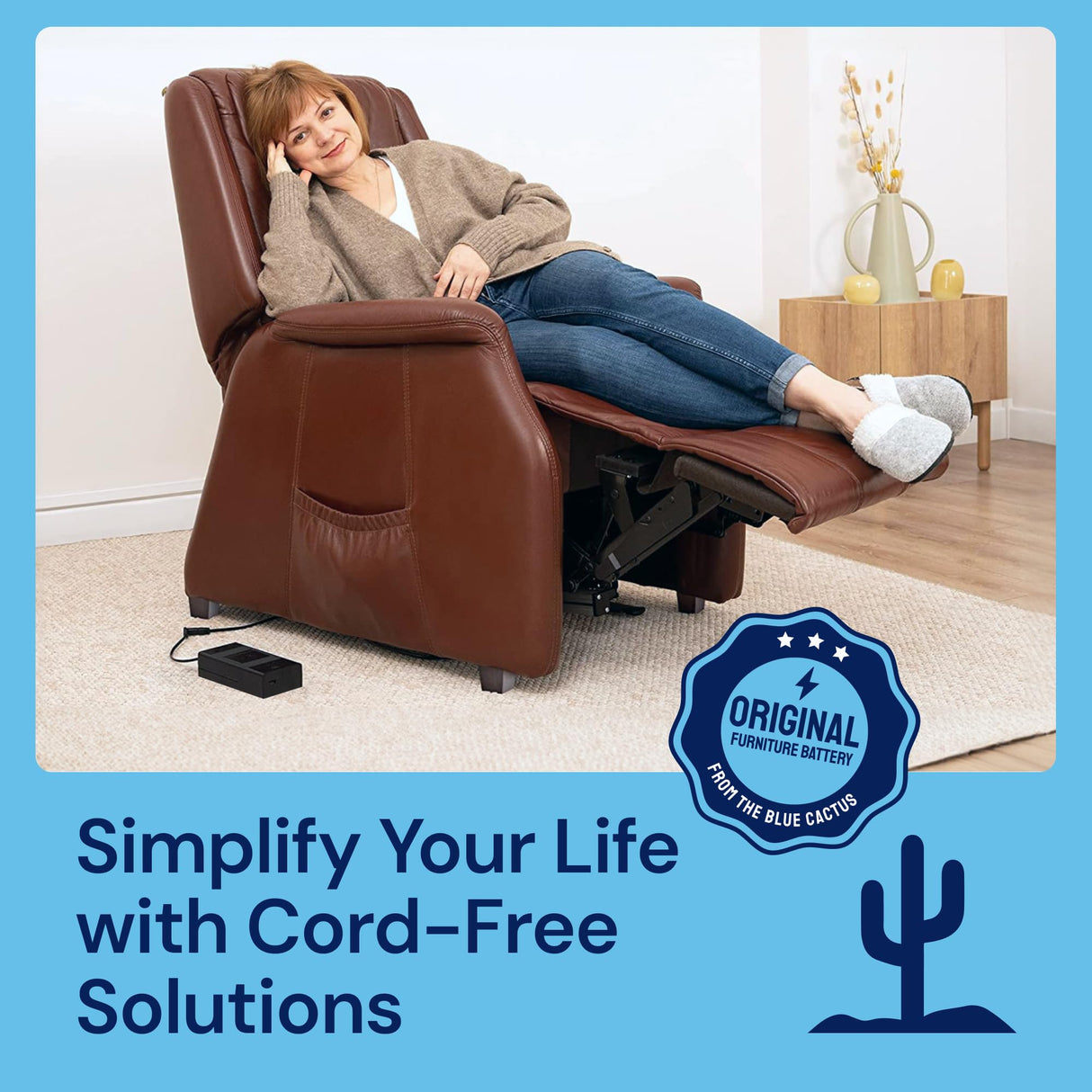The Blue Cactus Universal Battery Pack for Reclining Furniture with LCD Display- Wireless 2500mAh Rechargeable Battery for Electric Recliner, Power Sofa, Couch, Lift Chair- Fits 2-Pin Motion Furniture The Blue Cactus Company