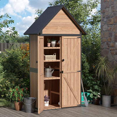 Outdoor Storage Shed with Strongest Metal Frame, Storage Cabinet with Floor, Weatherproof Tool Shed with Adjustable Shelfs, Lockable Metal Garden Shed Steel for Backyard Patio (Light Brown)