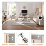 OKD Luxury 70" Fluted TV Stand, Modern Chic Entertainment Center for TVs Up to 80 inches, TV Console with Faux Marble Top, Curved Profile Design, Media Console for Living Room, Off White OKD