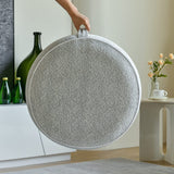 weruisi Inflatable Pouf Ottoman, 21x10 Inches Stuffed Chenille Ottoman with Inflatable PVC Liner, Foot Rest with Portable Handle, Round Floor Pillow for Living Room, Bedroom, Kids Room weruisi