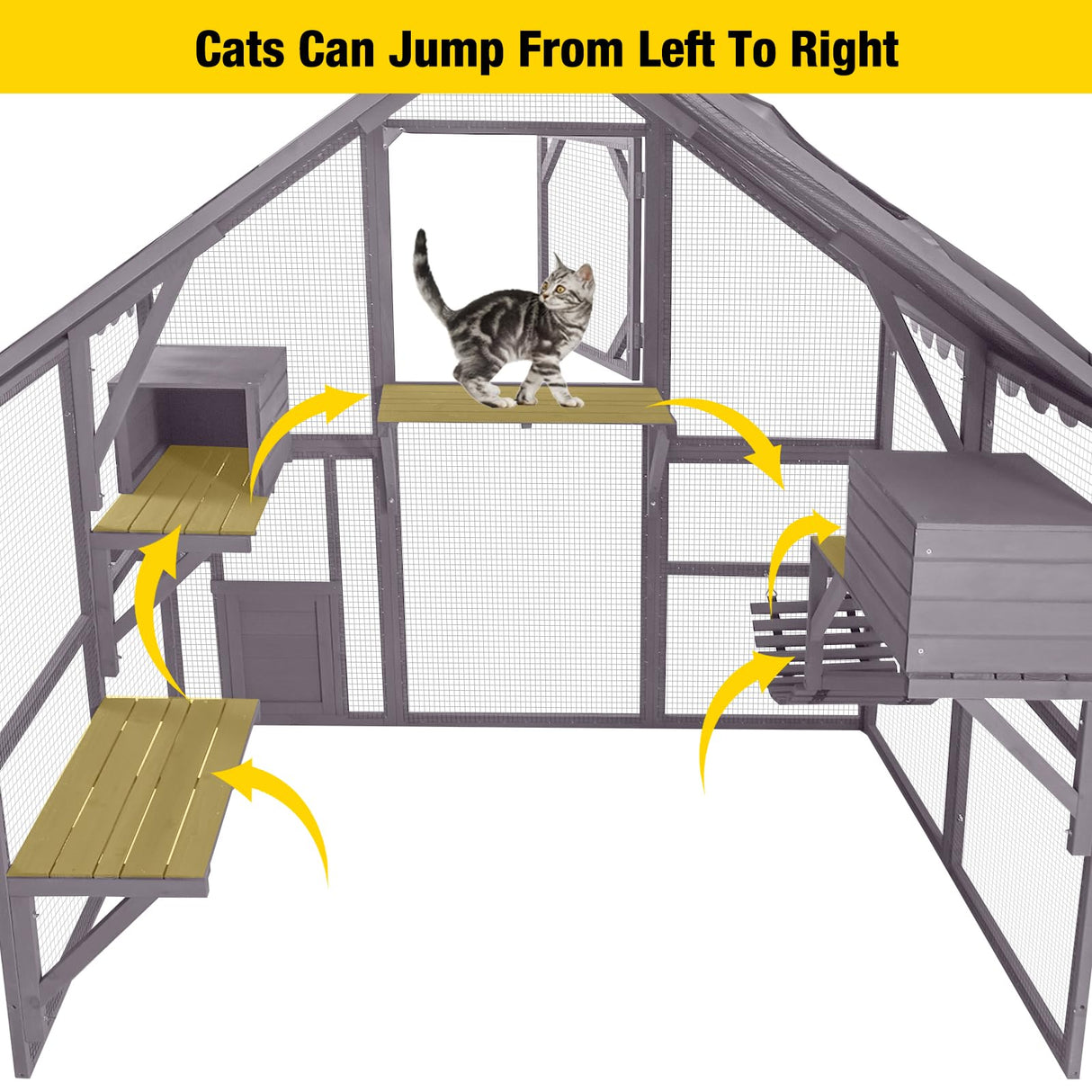 Aivituvin Catio Cat Enclosure Outdoor Cat Catio Large Cat Run with Bridges, Walks, Small Houses, Roof Cover 28.27ft Aivituvin