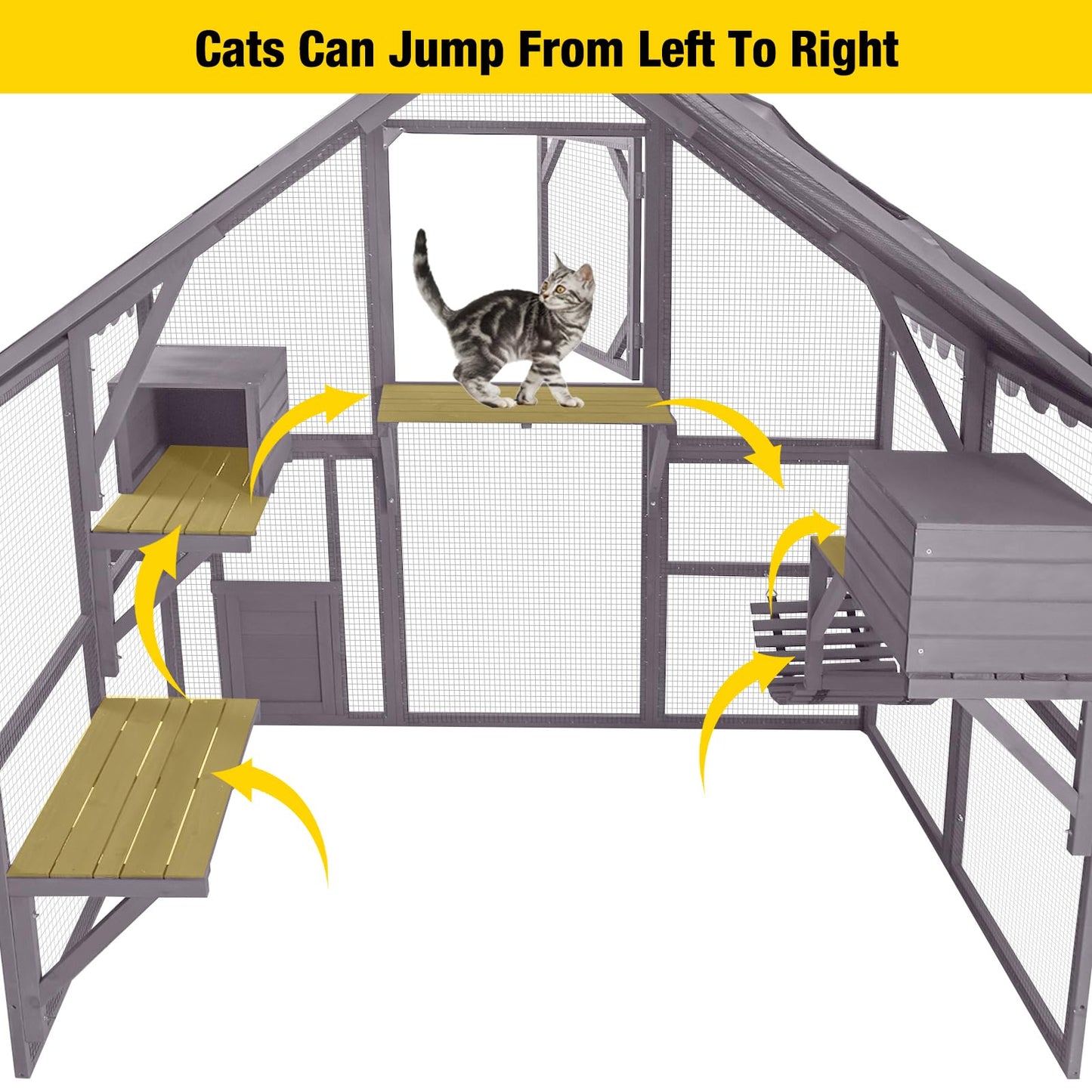 Aivituvin Catio Cat Enclosure Outdoor Cat Catio Large Cat Run with Bridges, Walks, Small Houses, Roof Cover 28.27ft