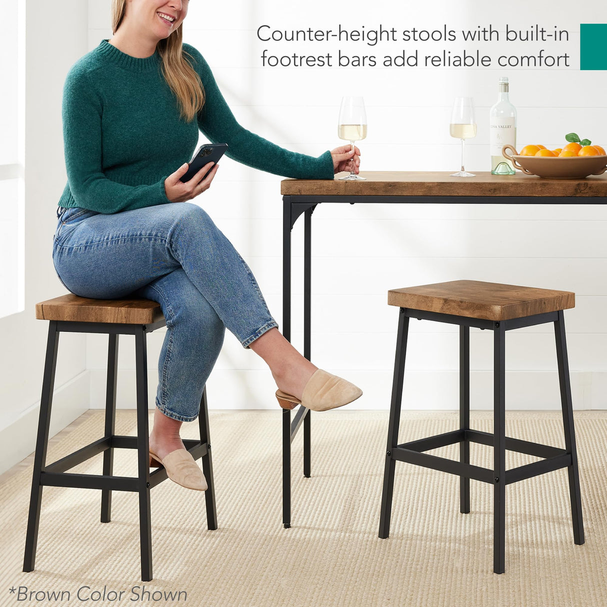 Best Choice Products 3-Piece Counter Height Dining Set, Desk, Bar, Kitchen Island Table w/ 2 Stools, Wine Rack & Storage Shelves - Gray Best Choice Products