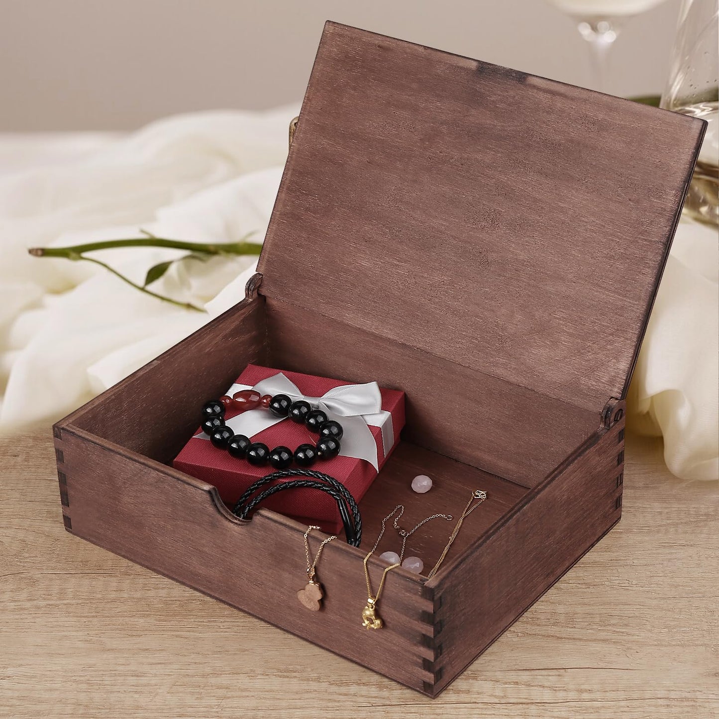 Wood Wedding Keepsake Box, Memory Storage Box for Couples, Personalized Wedding Engagement Box with Lids, Bridal Shower Gifts Birthday Gifts - WoodArtSupply