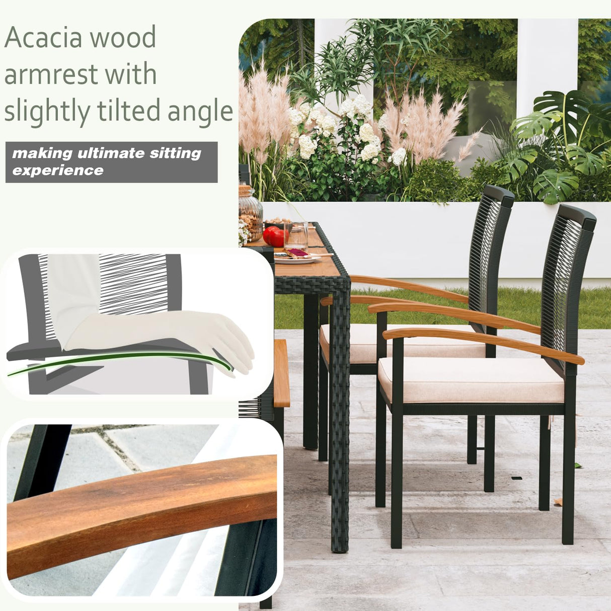 AERBUSKE 7 Pieces Outdoor Table and Chairs Set Outdoor Patio Furniture Set Wicker Patio Dining Sets for 6 Patio Table and Chairs Set Outdoor Furniture Set for Garden Yard Porch Poolside ARTBUSKE