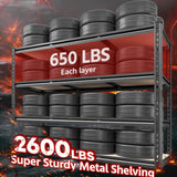 REIBII 2600LBS Garage Shelving 4 Tier Adjustable Storage Shelves Heavy Duty, 48" W Metal Shelves Utility Rack Shelving Units for Storage Warehouse Pantry Closet Kitchen, 48" W X 24" D X 60" H, Black REIBII