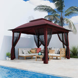 11'X11' Outdoor Gazebo, Pop Up Patio Gazebo with 4 Sidewalls Mosquito Netting, Heavy Duty Gazebo Canopy Tent with Double Air Roofs for Backyards, Patios, Decks, Gardens, Parks (Red) Yokayoay