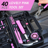DOWELL 40 Pcs Home Tool Kit General Household Hand Pink Tool Set with Plastic Toolbox Storage Case for Home, Mini Tool kit for Women DOWELL